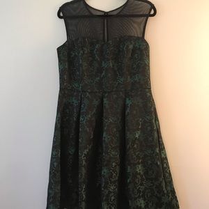 Green and Black Embroidery Accent Dress